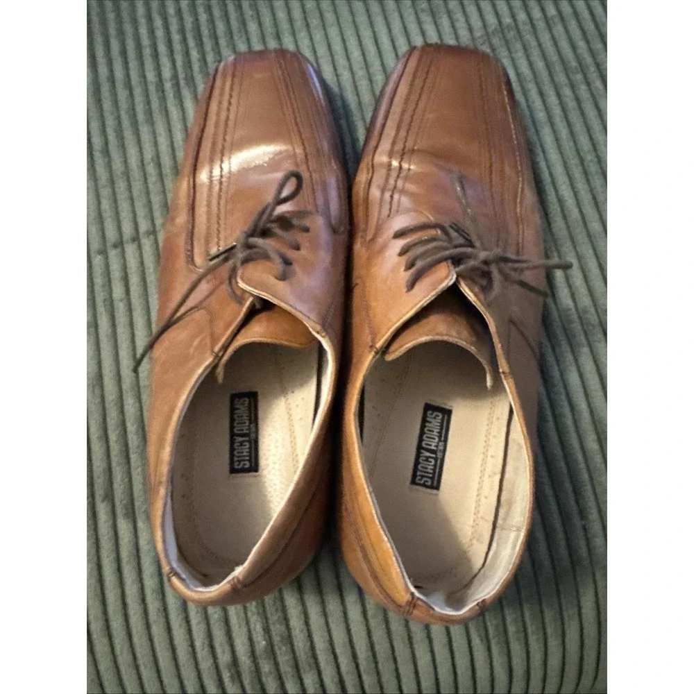 Stacy Adams Redzone Cognac 13 Wide Mens Square‎ Toe Leather Oxford Dress Shoes